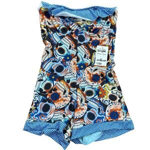 Fresh Peaches Women's Blue Floral Print One Piece Swimsuit Size Medium
